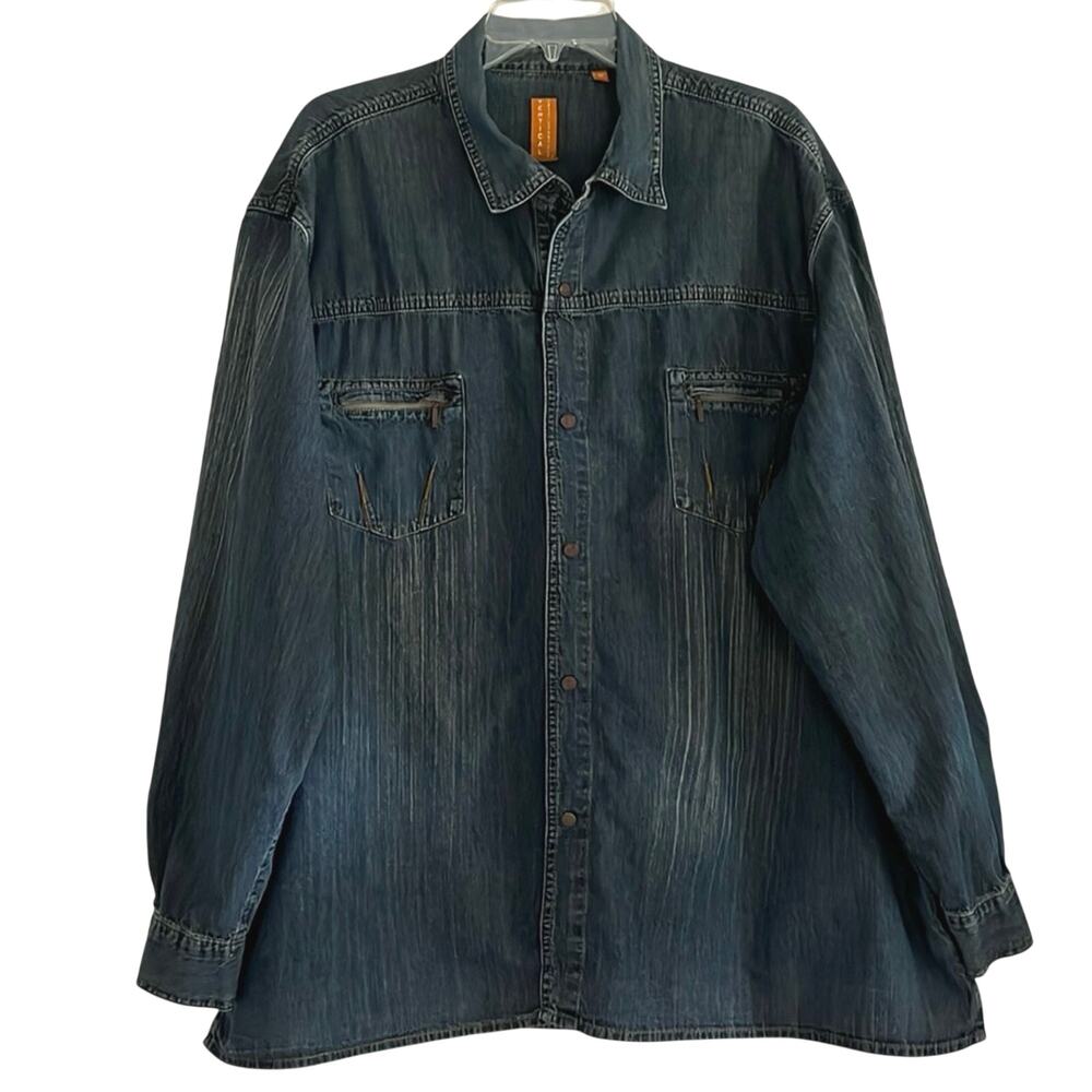 Robert Comstock Vertical Denim Shirt Mens 3X Snap Distressed Western Grunge